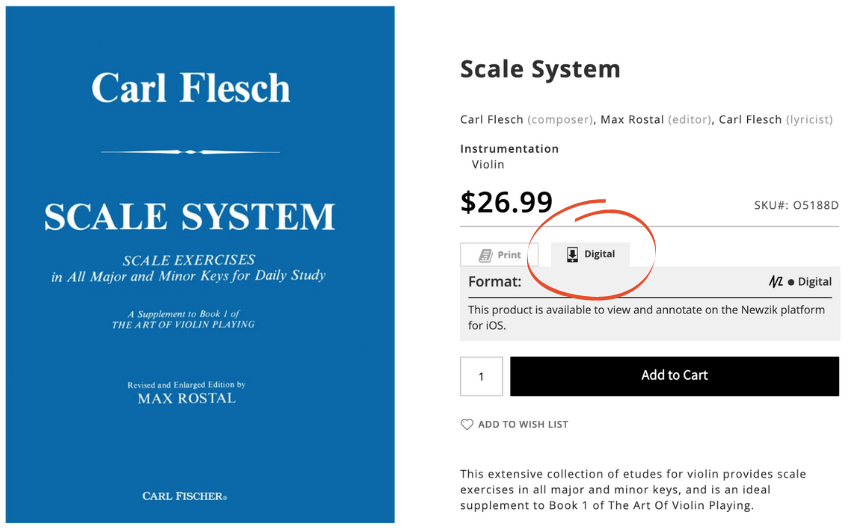 Carl Flesch Studies on iPad and product page screenshot